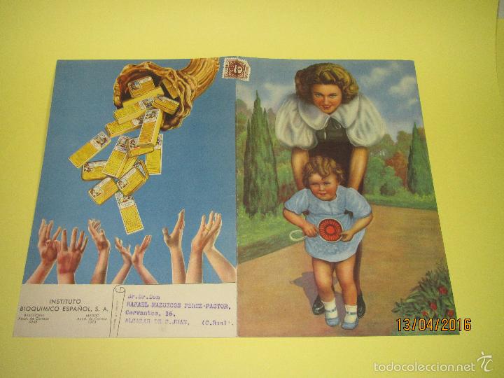 Coleccionismo de carteles: Antiguo Cartel Doble de Medicina Vitamina LORENZINI de Instituto Bioqu&iacute;mico Espa&ntilde;ol - A&ntilde;o 1950s.