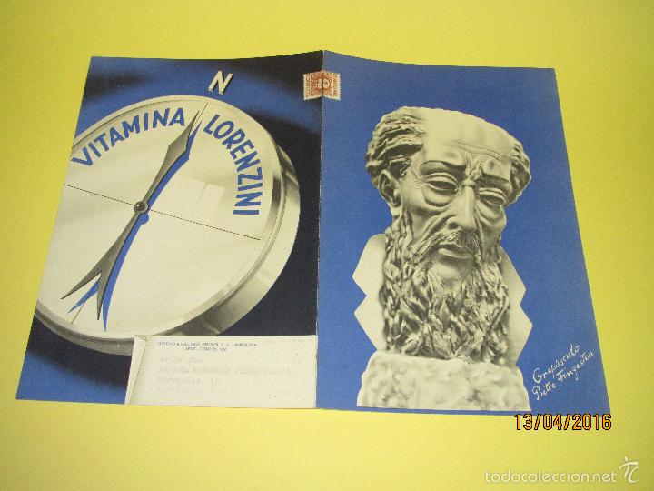 Coleccionismo de carteles: Antiguo Cartel Doble de Medicina Vitamina LORENZINI de Instituto Bioqu&iacute;mico Espa&ntilde;ol - A&ntilde;o 1950s.