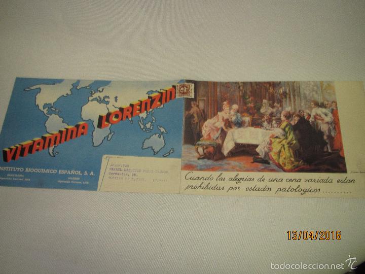 Coleccionismo de carteles: Antiguo Cartel Doble de Medicina Vitamina LORENZINI de Instituto Bioqu&iacute;mico Espa&ntilde;ol - A&ntilde;o 1950s.