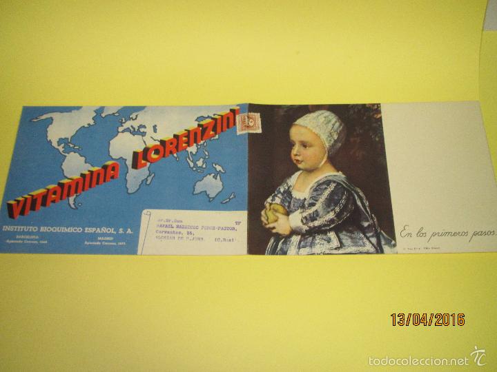 Coleccionismo de carteles: Antiguo Cartel Doble de Medicina Vitamina LORENZINI de Instituto Bioqu&iacute;mico Espa&ntilde;ol - A&ntilde;o 1950s.