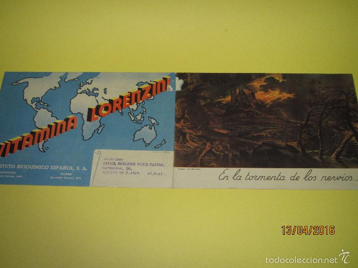 Coleccionismo de carteles: Antiguo Cartel Doble de Medicina Vitamina LORENZINI de Instituto Bioqu&iacute;mico Espa&ntilde;ol - A&ntilde;o 1950s.