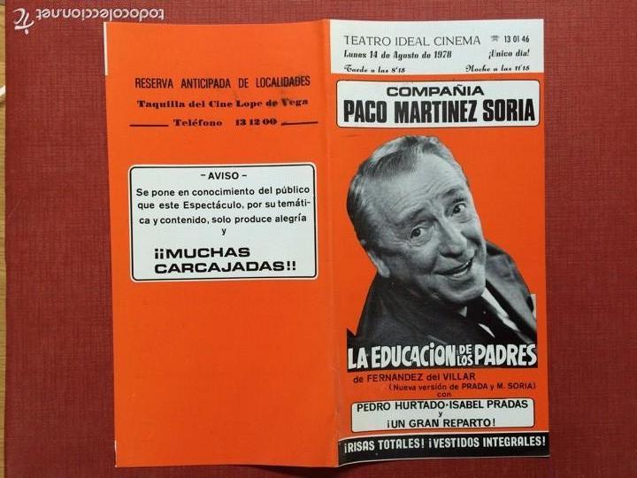 Coleccionismo de carteles: PACO MARTINEZ SORIA- LA EDUCACION DE LOS PADRES-CALAHORRA TEATRO IDEAL