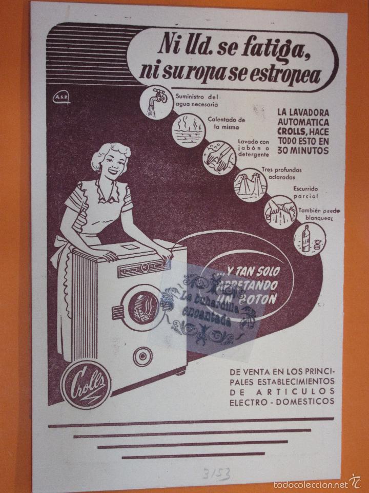 Coleccionismo de carteles: PUBLICIDAD 1953 - COLECCION ELECTRONICA - LAVADORAS CROLLS