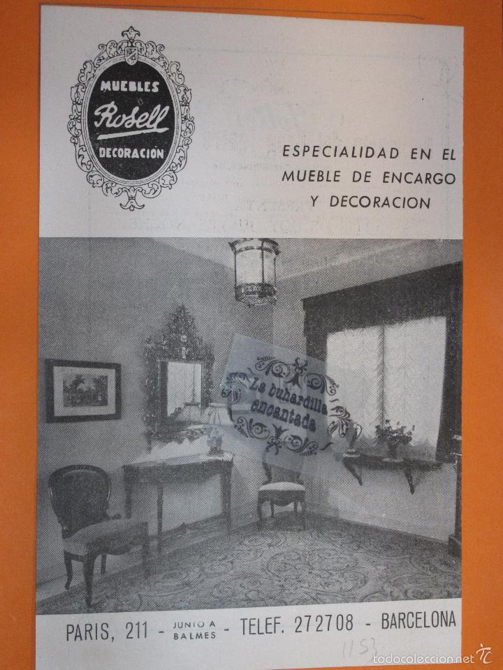 Coleccionismo de carteles: PUBLICIDAD 1953 - COLECCION TIENDAS - MUEBLES ROSELL PARIS 211 BARCELONA