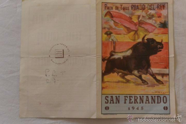 Coleccionismo de carteles: Cartel programa mano toros PRADO DEL REY 1945 - Foto 1