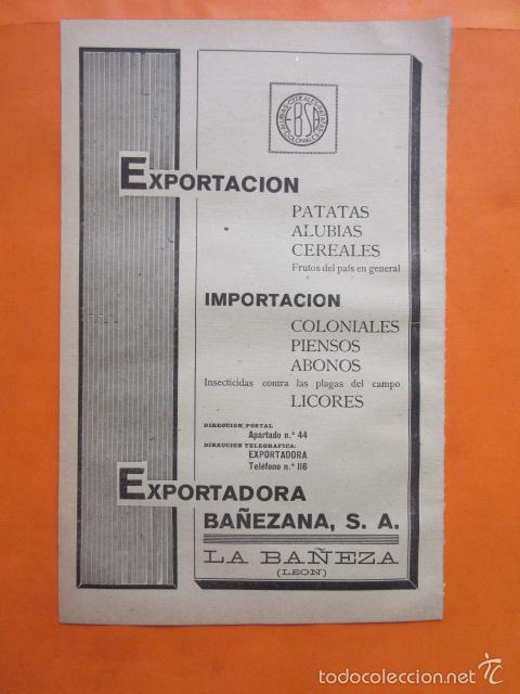 Coleccionismo de carteles: PUBLICIDAD 1947 - COLECCION INDUSTRIAS - LA BA&Ntilde;EZA LEON EXPORTADORA BA&Ntilde;EZANA