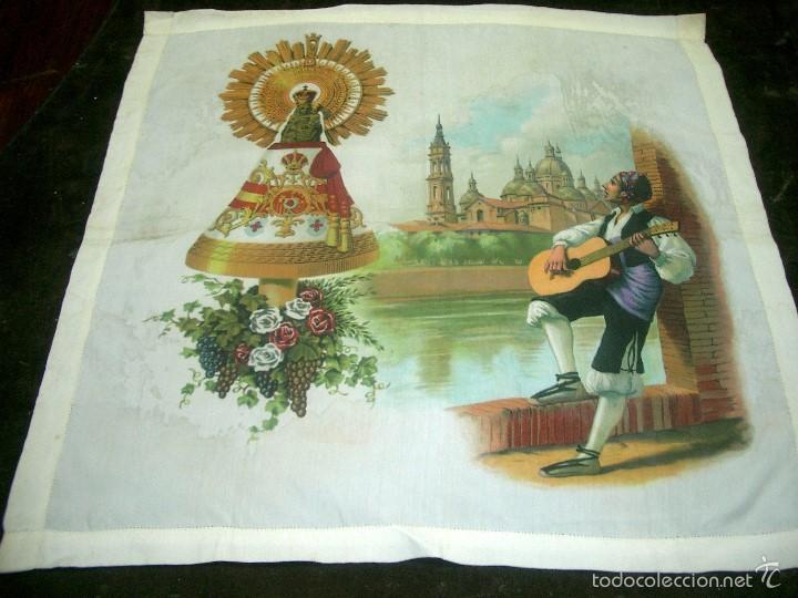 Coleccionismo de carteles: Antiguo pa&ntilde;uelo en seda de la Virgen del Pilar, epoca alfonso XIII.ca7
