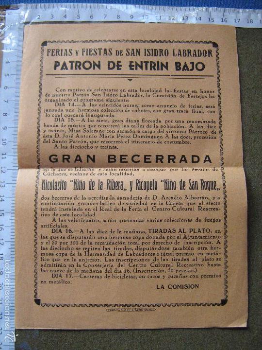 Coleccionismo de carteles: BADAJOZ - ETRIN BAJO - CARTEL FERIAS Y FIESTAS DE SAN ISIDRO LABRADOR - A&Ntilde;OS 50