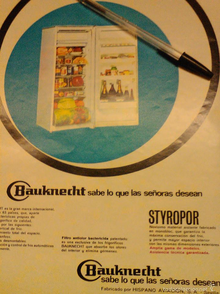 Coleccionismo de carteles: PUBLICIDAD DE FRIGORIFICOS PHILCO, ALASKA GABARRO Y BAUKNECHT DE HISPANO AVIACION. 3 ANUNCIOS.