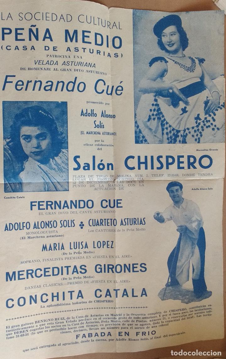 Coleccionismo de carteles: ANTIGUO CARTEL PROGRAMA, PE&Ntilde;A EN MEDIO, CASA DE ASTURIAS, MADRID. VELADA ASTURIANA, SALON CHISPERO