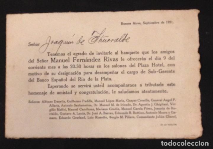 Collectionnisme d'affiches: INVITACION JOAQUIN  DE YTURRALDE QUE LOS AMIGOS DE MANUEL FERNANDEZ RIVAS LE OFRECERAN 1921....