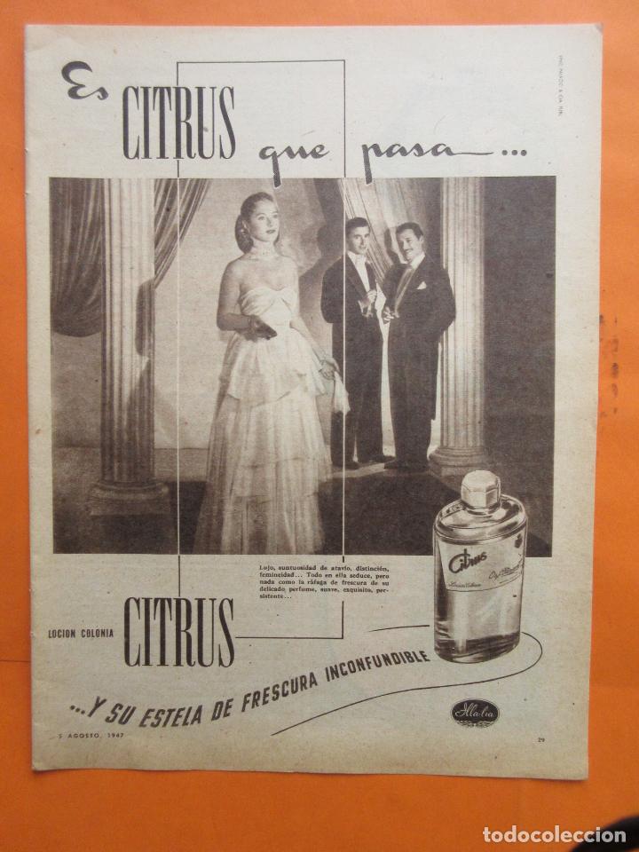 Poster collecting: PUBLICIDAD 1947 - COLECCION PERFUMES - COLONIA CITRUS  - ARGENTINA