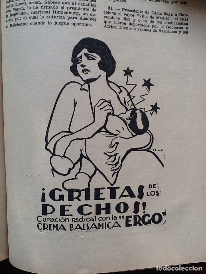 Sammeln von Plakaten: GRIETAS DE LOS PECHOS . MATERNIDAD CREMA BALS&Aacute;MICA ERGO.HOJA PUBLICIDAD A&Ntilde;O 1933.