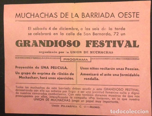 Coleccionismo de carteles: PROGRAMA DE MUCHACHAS DE LA BARRIADA OESTE 1937 - Foto 1