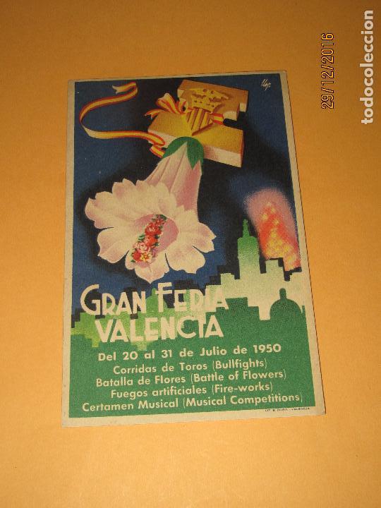 Coleccionismo de carteles: Antiguo Tarjet&oacute;n de la GRAN FERIA VALENCIA del A&ntilde;o 1950 Corridas de Toros Batalla de Flores Fuegos