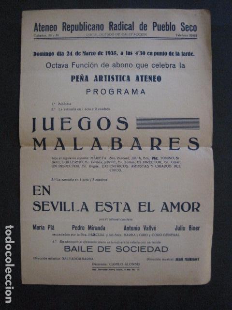 Coleccionismo de carteles: ATENEO REPULICANO RADICAL PUEBLO SECO - AÑO 1935 - BARCELONA-VER FOTOS - (V- 10.957) - Foto 1 - 86300240