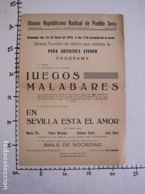 Coleccionismo de carteles: ATENEO REPULICANO RADICAL PUEBLO SECO - AÑO 1935 - BARCELONA-VER FOTOS - (V- 10.957) - Foto 3 - 86300240