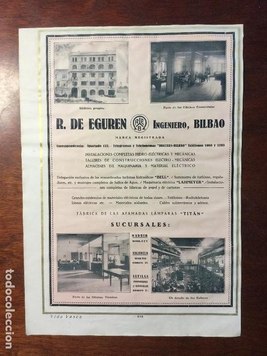Collectionnisme d'affiches: R.DE EGUREN INGENIERO BILBAO FABRICA L&Aacute;MPARAS TIT&Aacute;N BELL LAHMEYER HOJA REVISTA A&Ntilde;O 1926