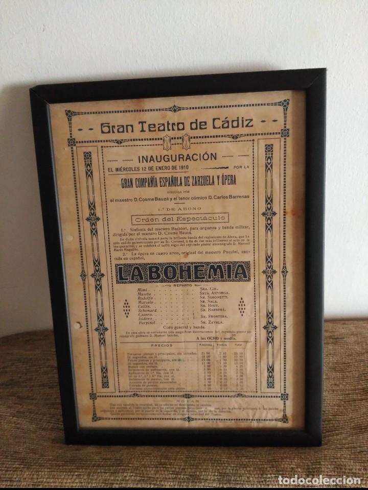 Coleccionismo de carteles: Cartel inagural del gran teatro falla de cadiz.1910 aun era gran teatro.enmarcado