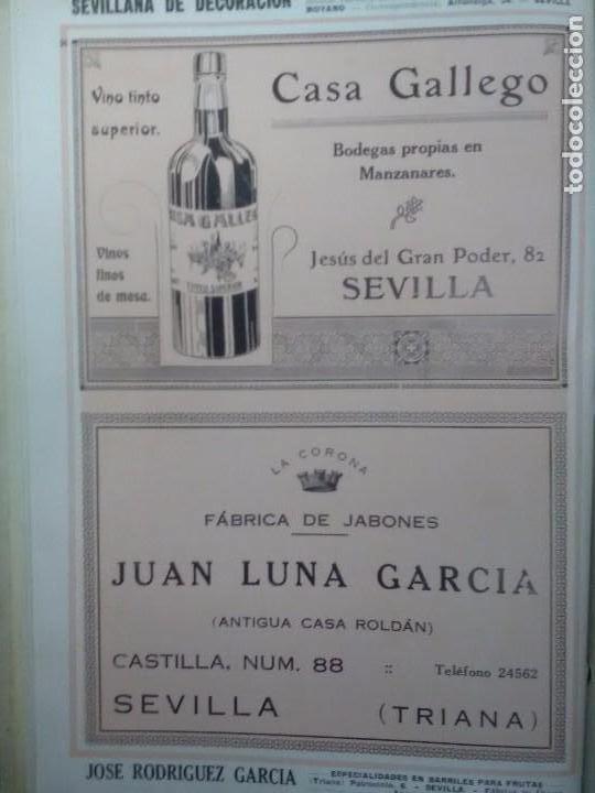 Colecionismo de cartazes: CASA GALLEGO BODEGAS SEVILLA MANZANARES FABRICA DE JABONES LA CORONA TRIANA HOJA A&Ntilde;O 1928