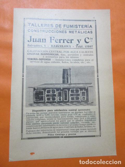 Collectionnisme d'affiches: PUBLICIDAD 1929 - COL. INDUSTRIAS - TALLER FUMISTERIA CALEFACCION CENTRAL BARCELONA