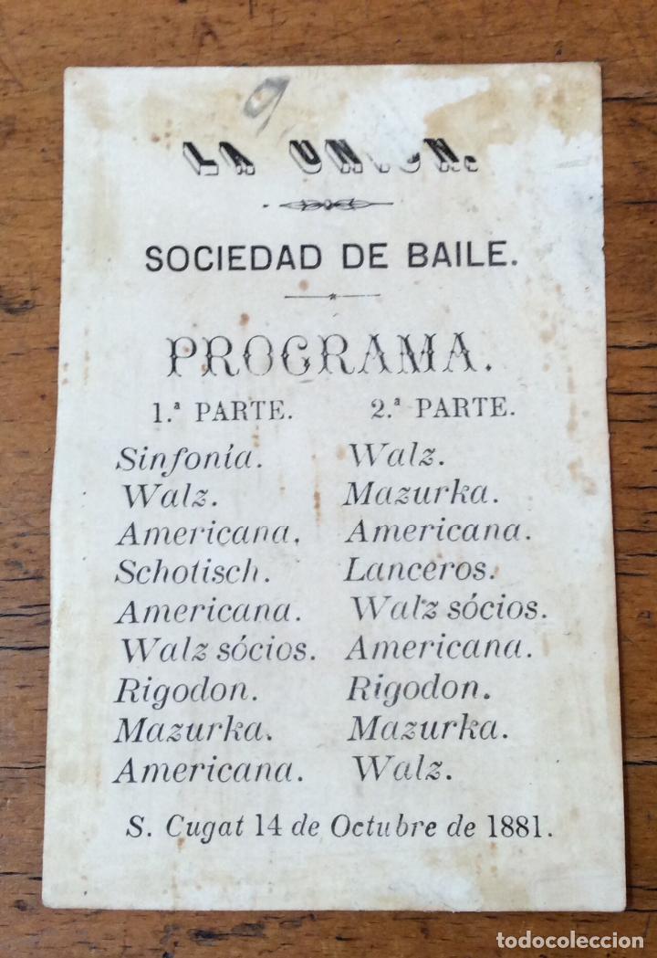 Coleccionismo de carteles: PROGRAMA DE LA UNI&Oacute;N-SOCIEDAD DE BAILE 1881 - Foto 2