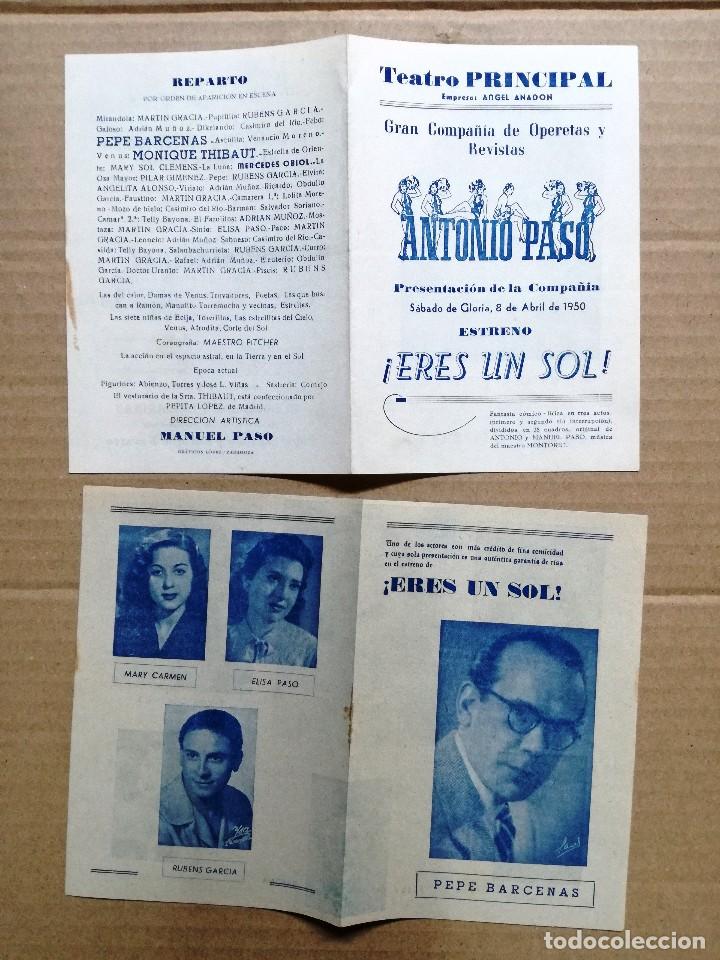 Coleccionismo de carteles: PROGRAMA DEL TEATRO PRINCIPAL.ERES UN SOL-AÃ‘O 1950 - Foto 1 - 113062715