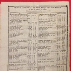 Coleccionismo de carteles: LISTA DE PRECIOS EN ESTA PLAZA DE BARCELONA 1807. TODOS LOS FRUTOS DE AMERICA SON NOMINALES