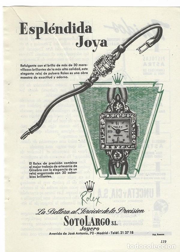 Coleccionismo de carteles: PUBLICIDAD 1953 HOJA REVISTA ANUNCIO RELOJ JOYA ROLEX SOTOLARGO SL JOYERO JOYER&Iacute;A MADRID