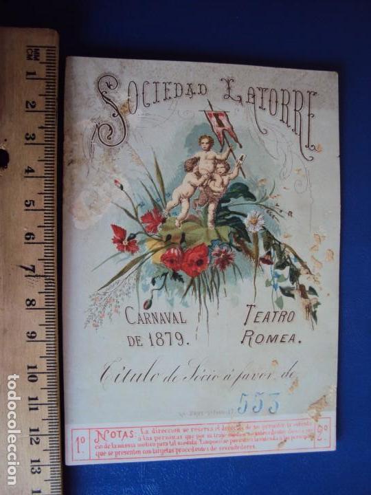 Coleccionismo de carteles: (PA-180592)SOCIEDAD LATORRE TEATRO ROMEA CARNAVAL 1879