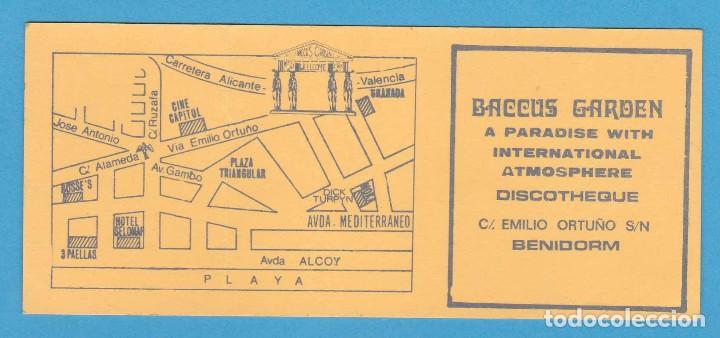 Coleccionismo de carteles: BACCUS GARDEN. A PARADISE WITH INTERNATIONAL DISCOTHEQUE. HOJITA VOLANTE. BENIDORM