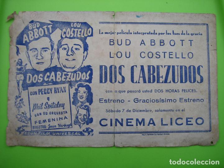 Coleccionismo de carteles: Programa de cine. Dos cabezudos - Foto 2
