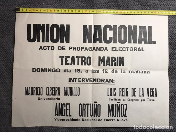 Sammeln von Plakaten: TERUEL. Cartel Acto pol&iacute;tico UNI&Oacute;N NACIONAL (a.1979?)