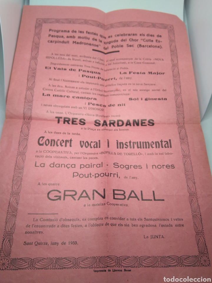 Coleccionismo de carteles: Sant Quirze Programa de festes de 1933 c6 - Foto 1