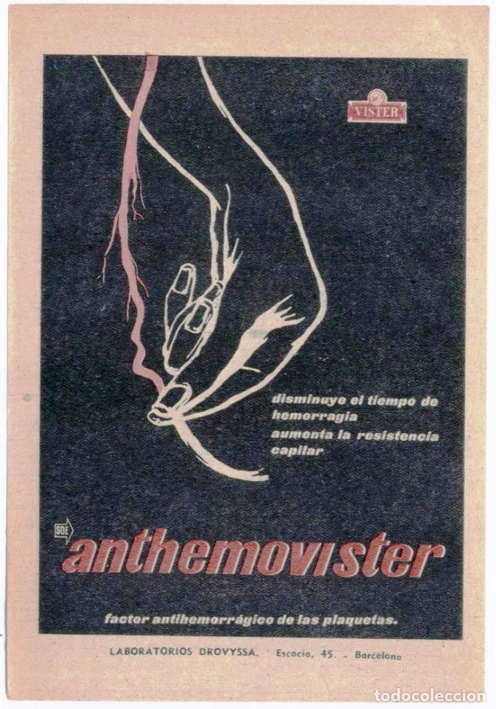 Sammeln von Plakaten: Publicidad farmac&eacute;utica: ANTHEMOVISTER, factor antihemorr&aacute;gico de las plaquetas (A&ntilde;os 60)