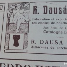 Collezionismo di affissi: FABRICA TAPONES CORCHO R.DAUSA SOLES SAN FELIU DE GUIXOLS BOUCHONS DE LIEGE HOJA AÑO 1907