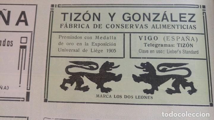 Collezionismo di affissi: FABRICA DE CONSERVAS ALIMENTICIAS TIZON Y GONZALEZ VIGO/ SALAZONES Y ANCHOAS J.RIBAS CATALU&Ntilde;A 1907