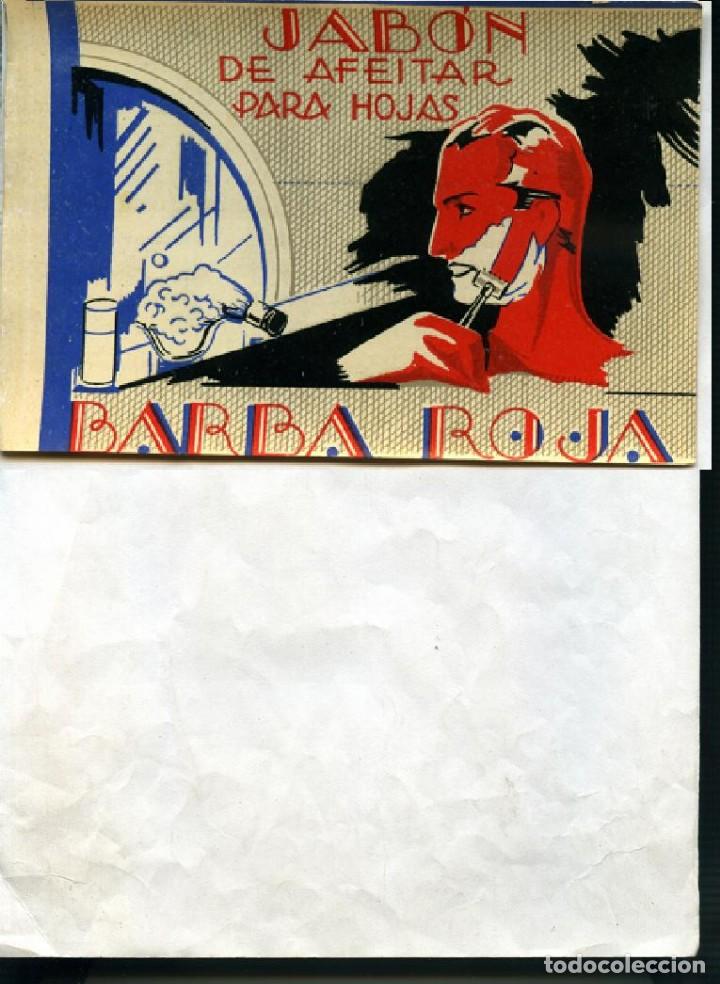 Coleccionismo de carteles: PUBLICIDAD antigua JABON DE AFEITAR PARA HOJAS (CUCHILLAS) BARBA ROJA