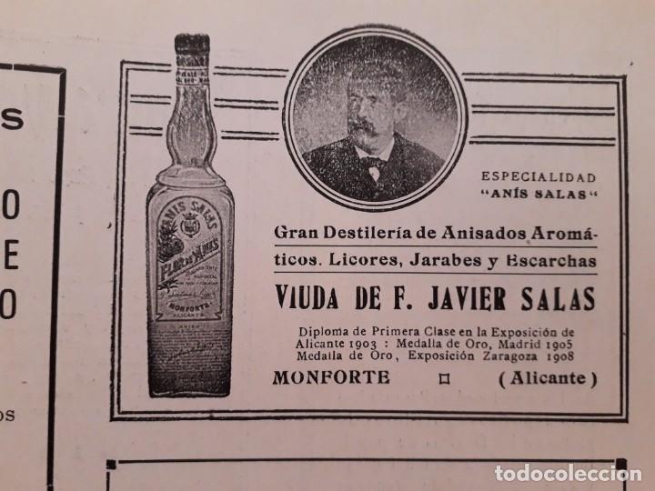 Colecionismo de cartazes: DESTILERIA ANISADOS AROMATICOS LICORES VIUDA F.JAVIER SALAS ANIS MONFORTE ALICANTE HOJA A&Ntilde;O 1920