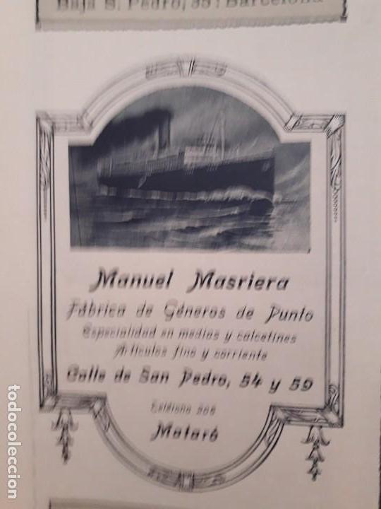 Coleccionismo de carteles: FABRICA DE GENEROS DE PUNTO MANUEL MASRIERA MATARO MEDIAS Y CALCETINES HOJA A&Ntilde;O 1920