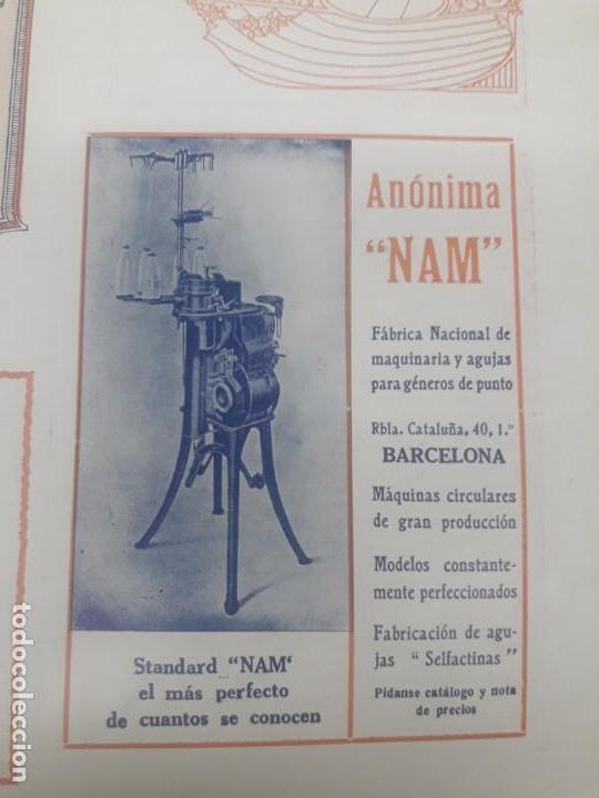 Collezionismo di affissi: FABRICA NACIONAL DE MAQUINARIA Y AGUJAS PARA GENERO DE PUNTO ANONIMA NAM BARCELONA HOJA A&Ntilde;O 1920