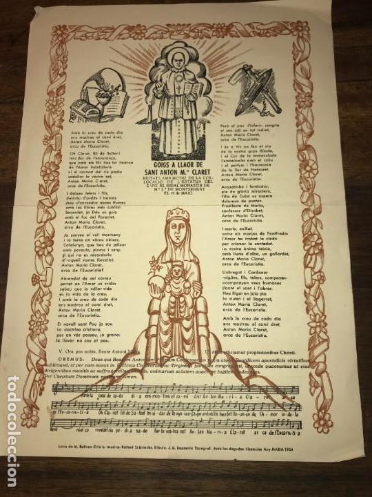 Coleccionismo de carteles: GOIGS A LLAOR DE SANT ANTONI M&ordf; CLARET I A L'IMMACULAT COR DE MARIA 1954