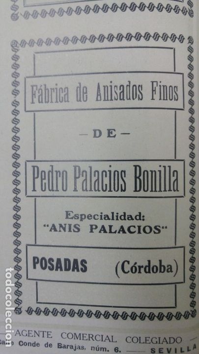 Poster collecting: FABRICA DE ANISADOS FINOS DE PEDRO PALACIOS BONILLA -ANIS PALACIOS- POSADAS CORDOBA HOJA A&Ntilde;O 1928