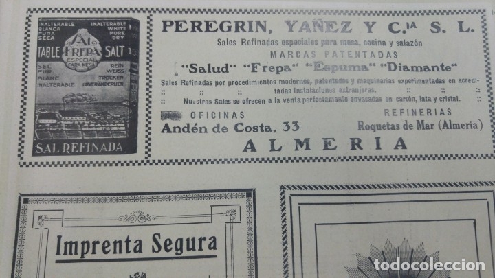 Collezionismo di affissi: PEREGRIN YA&Ntilde;EZ Y C&ordf; SALES REFINADAS SALUD FREPA ESPUMA DIAMANTE ROQUETAS DE MAR ALMERIA HOJA 1928