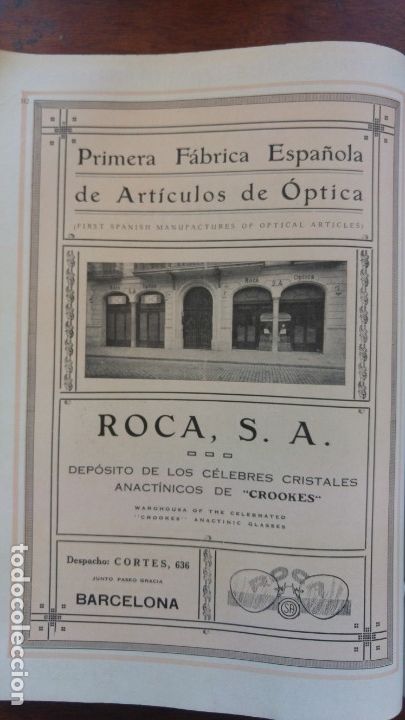 Sammeln von Plakaten: FABRICA ARTICULOS DE OPTICA ROCA S.A. BARCELONA CRISTALES ANACTINICOS CROOKES HOJA A&Ntilde;O 1928