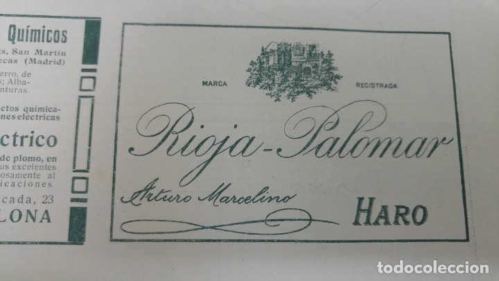 Poster collecting: RIOJA PALOMAR ARTURO MARCELINO HARO LA RIOJA HOJA PUBLICIDAD A&Ntilde;O 1907