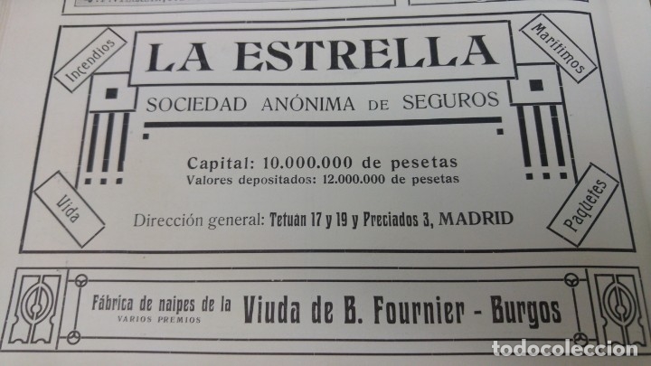 Poster collecting: FABRICA DE NAIPES VIUDA DE B.FOURNIER BURGOS HOJA PUBLICIDAD A&Ntilde;O 1907