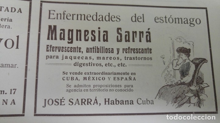Poster collecting: ENFERMEDADES DEL ESTOMAGO MAGNESIA SARRA JOSE SARRA HOJA PUBLICIDAD MEDICAMENTO A&Ntilde;O 1907