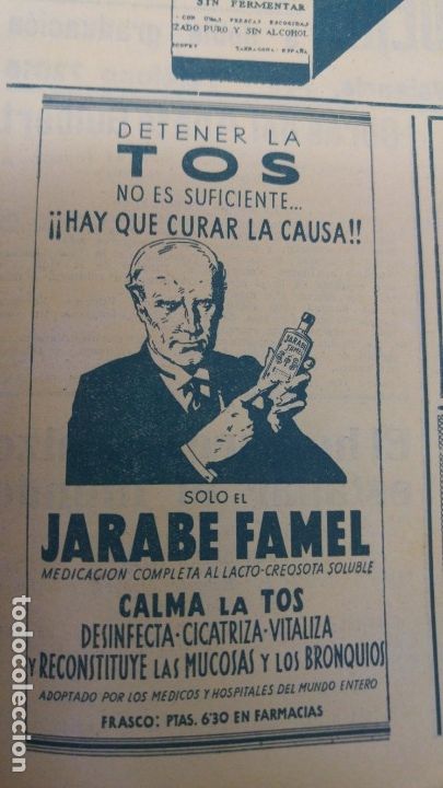 Sammeln von Plakaten: JARABE FAMEL CALMA LA TOS MEDICAMENTO / LICOR DEL POLO Y PASTA ORIVE HOJA PUBLICIDAD A&Ntilde;O 1932