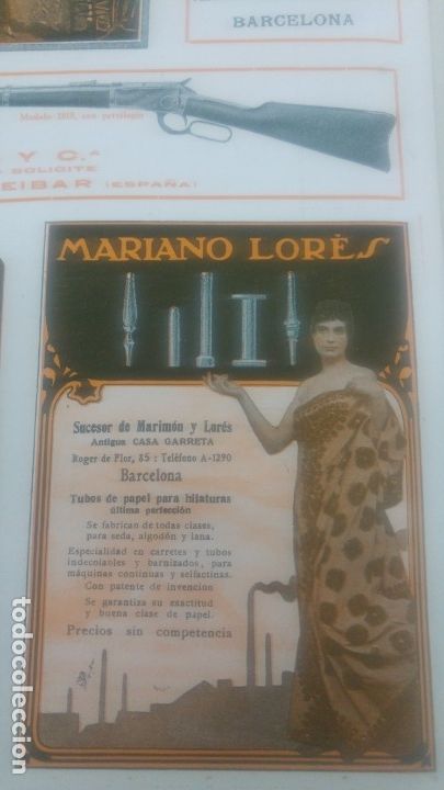 Sammeln von Plakaten: MARIANO LORES TUBOS DE PAPEL PARA HILATURAS .SUCESOR MARIMON Y LORES BARCELONA HOJA A&Ntilde;O 1920